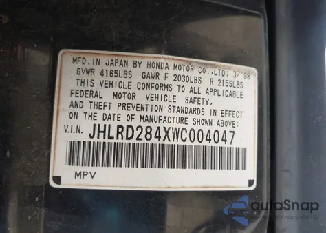 1998 Honda Cr-V Lx из США, поврежденный, VIN JHLRD284XWC004047